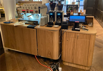 Aluminium Klapptheke Empfamgstheke Modultheke Eiche furniert Streifen