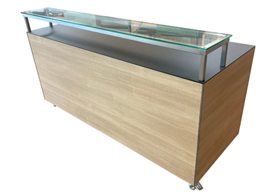 Empfangstheke Outdoortheke Edelstahltheke Sommernacht mit HPL-Beschichtung